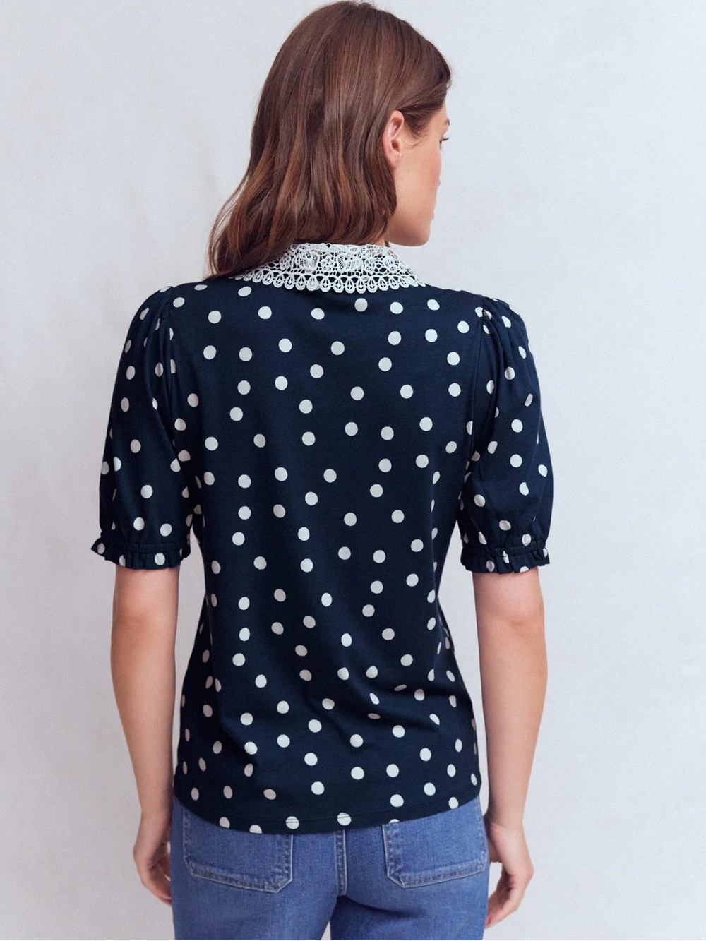 NWT BODEN NESSA BRODERIE COLLAR POLKA DOT BLOUSE US 4 - Picture 3 of 14